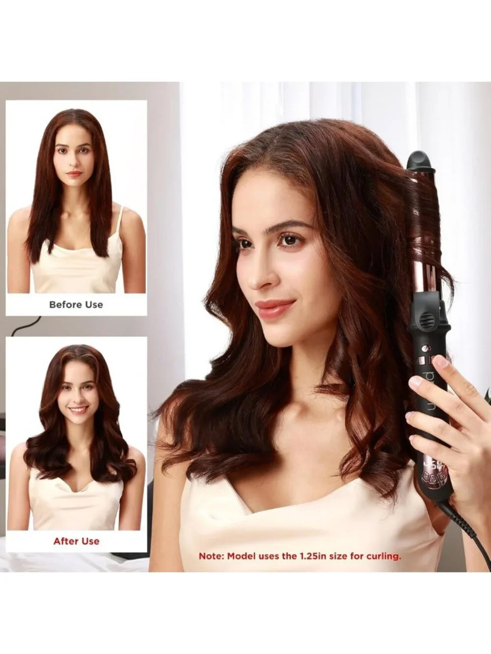 Automatic 1.25” Curling Iron - Rotating Wand, LCD Display, Dual Voltage, 450°F